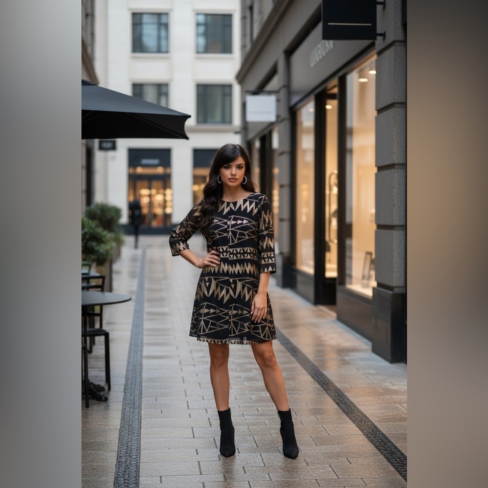 Gianni Bini Gold Black Party Casual Dress Sise M